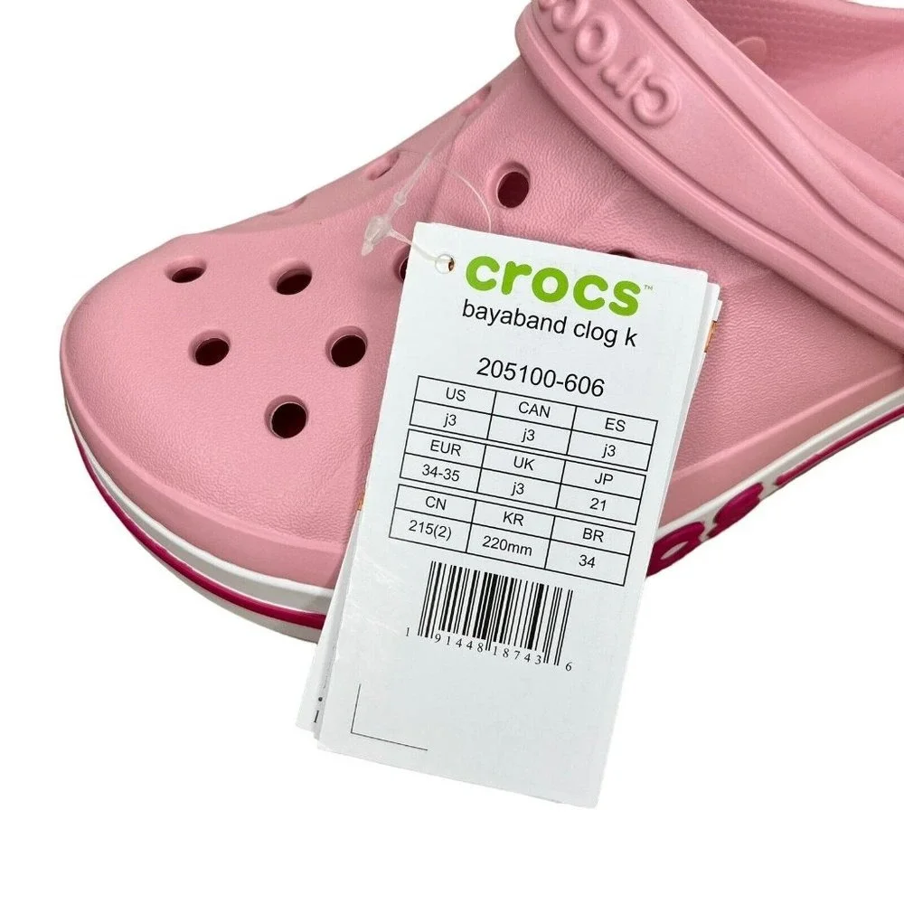 Crocs Bayaband Youth‎ Big Girls Slip-on Clogs Size 3 (J3) Light Pink Sandals